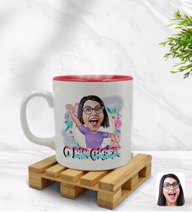 BK Gift Kişiye Özel O Bir Çiçek Karikatürlü İçi Kırmızı Renkli Kupa Bardak Model 3