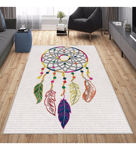 Gri Dreamcatcher Yıkanabilir Kaymaz Taban Leke Tutmaz Modern Salon Halısı ve Yolluk (Çok Renkli)