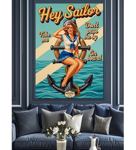Pin-Up Kız Plaj Retro Dekoratif Kanvas - Mdf Ahşap Tablo