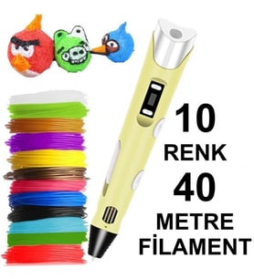 SARI 3D Kalem Yazıcı+10 renk 40 metre (10x4metre) PLA Filament