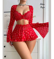 Intive Lovely Kalp Desenli Önden Kopçalı Büstiyerli Etekli Şirin Transparan Takım