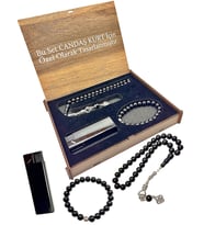 3 Lü Set Oltu Taşı Tesbih,Bileklik,Çakmak İsme Özel Kutuda Hediyelik (Y.Siyah)