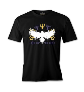 Raven Silhouette with Viking Symbols Siyah Erkek Tshirt