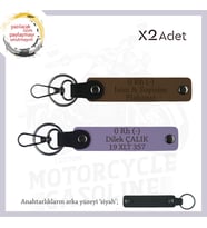 Motorcu Dostlara Hatıra, İsim Plaka ve 0 Rh (-) Kan Grubu Yazılı Özel x2 Anahtarlık, Kahve-Mor-Syh (Çok Renkli)