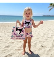 Kız Çocuk karakter Baskılı Eteği Fırfırlı- ip bağlamalı ÇANTA Mayo Bikini 3 lü Takım