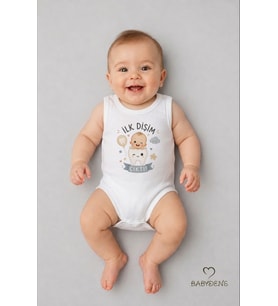 İlk Dişim Çıktı Baskılı Kolsuz Bebek Body %100 Pamuk Unisex Diş Buğdayı Konsept Çıtçıtlı Zıbın