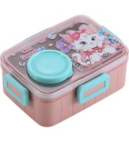 Bento 600ml Yeni Lunchbox Serisi Sevimli Desenli Tek Katlı Bölmesiz Mini Sosluklu Sızdırmaz Paslanmaz Çelik Sefer Tası Çocuk Okul Yemek Kutusu BPA Yok Özel Kutulu - Pembe