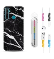 Realme 5i 5 Pro 6i 7 Pro 8 Kılıf Kablo Koruma Spiral Silikon Siyah Şerit Mermer 1318