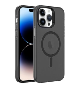 Apple iPhone 14 Pro Max Kılıf Zore Magsafe Şarj Özellikli Buzlu Transparan C-Pro Sert Kılıf (Siyah)