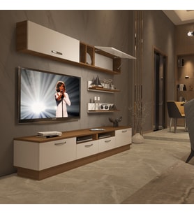 Decoraktiv Trendstyle 5220 Mdf Tv Ünitesi Tv Sehpası - Ceviz Beyaz (Beyaz - Kahverengi)