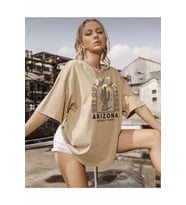 Unisex Bej Arizona Baskılı Tshirt (STD)