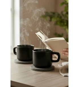 2 Adet El Yapımı 260 ml Siyah Parlak Seramik Mug Çay Kahve Kupası MIT1302