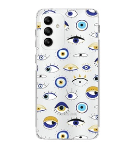 PrintiFy Samsung Galaxy M23 ile Uyumlu 1mm Slim Fit Nazar Boncuğu 2 Baskılı Şeffaf  Kılıf