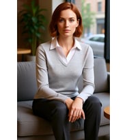 Kadın Bordo Polo Yaka Renk Bloklu Uzun Kollu Basic Siluet Smart Persona %100 Pamuk Kışlık Triko Üst