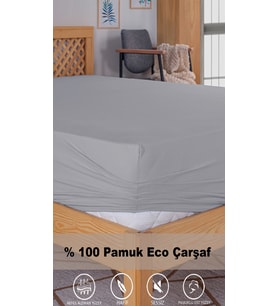 Penye Lastikli Çarşaf, 160×200 Çift Kişilik %100 Pamuk Örme Kumaş, 145 gr/m² (Gri)