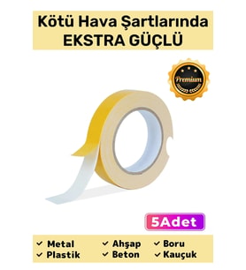 Süper Güçlü Uzun Ömürlü Kuvvetli Yapışkan Kolay İz Bırakmaz Çift Taraflı Köpük Bant 10mt - 5 Adet