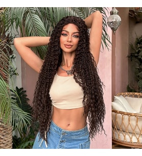 Afro Dalga Fiber Sentetik Tül Peruk - Kahverengi