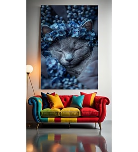 UYUYAN KEDİ V1 Ev Duvar Salon Güzellik Salonu Ofis Dükkan Dekarasyon Kanvas Tablo (Çok Renkli)