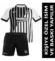 Beşiktaş Forma 2026/2027 Sezon KİŞİYE ÖZEL İSİM VE NUMARA BASKILI Çocuk Futbol Forması PWD7 (Siyah - Beyaz)