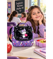 Kuromi Mor Termoslu Beslenme Çantası Çocuk Okul Yemek Çantası Günlük Kullanım 24x22x14 cm