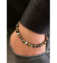 Hematit&KaplanGözü Çelik Mixli Şık Erkek Bileklik 20-25cm uyumlu (Kahverengi)