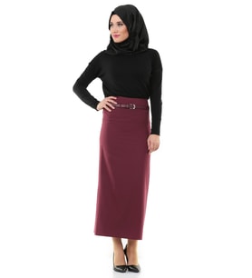 SORALLİNE 770 BORDO BAYAN KALEM ETEK  90 CM BOYUNDA ASTARLI