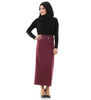 SORALLİNE 770 BORDO BAYAN KALEM ETEK  90 CM BOYUNDA ASTARLI