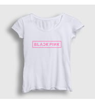 Presmono Kadın Beyaz Logo Blackpink T-Shirt 19753tt (Beyaz)