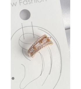 Pirinç Gold Renk Zirkon Taşlı 3'Lü Sıralı Model Kadın Kıkırdak Küpe - TJ-BKP10580