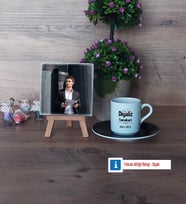 Diyaliz Teknikeri Fotoğraflı Dekoratif Taş, Ahşap Altlıklı Türk Kahvesi Fincanı Hediye (Model 7)