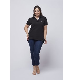 Kısa Kollu Büyük Beden Lakost Kumaş T-Shirt Siyah