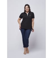 Kısa Kollu Büyük Beden Lakost Kumaş T-Shirt Siyah