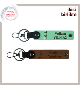 Patrona Şık Hediye, Türk Yazısı Temalı İsim& Soyisim Yazılı 2’li Anahtarlık, Yeşil-Kahve