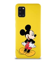 Samsung Galaxy A31 Soft Premier Kapak Mickey Mouse-D Tasarımlı Silikon Kılıf - Sarı (Şeffaf)