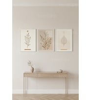 Minimalist Botanik Yaprak Desenli 3’lü Ahşap Çerçeveli Tablo Seti