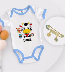 BK Kids Kişiye Özel İsimli Mavi Bebek Body Zıbın ve Erkek Bebek İğnesi Hediye Seti-31