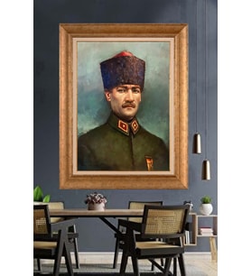 Altın Varaklı Çerçeveli Paspartulu Atatürk Tablo nh43 (Gold)
