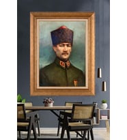 Altın Varaklı Çerçeveli Paspartulu Atatürk Tablo nh43 (Gold)