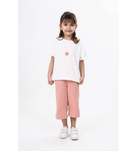 Toontoy Kız Çocuk Yazılı Kalp Baskılı Kaprili Takım  (Ekru)