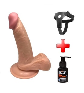 18 cm Belden Bağlamalı Realistik Dildo + Kemer + Kayganlaştırıcı Hediyeli