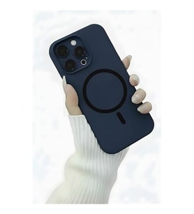 Coverzone ?phone 13 Pro ile Uyumlu Kadife ?� Y�zeyli Premium Silikon K?l?f MagSafe ile Uyumlu Kablosuz ?arj Destekli Darbe Emici Yumu?ak Dokulu Koruma Tasar?ml? Telefon K?l?f? Lacivert