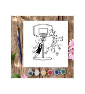20x20 Tuval Boyama Seti Etkinlik Basketbol Boyama Seti (Siyah - Beyaz)