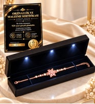 925 Ayar Gümüş Kadın Bileklik Gerçek Pembe Ametist Taşlı Lotus Çiçeği Premium Işıklı Kutulu