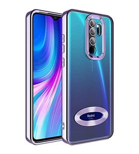 Coverzone Xiaomi Redmi Note 8 Pro ile uyumlu K?l?f Kamera Korumal? Logo G�steren Parlak renk kenar �izgileri ile ??k bir tasar?m Colored Z-Omega Kapak Lila
