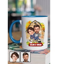 Sevgiliye Özel Hediye Ev Temalı Karikatürlü Mavi Kupa Bardak