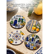 İtalya Konseptli 4'lü Set – Kapı Motifli, 9 cm Baskı Dekoratif Bardak Altlığı
