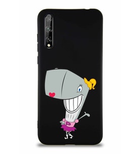 Huawei P Smart S Soft Premier Kapak Pearl Yengeç Tasarımlı Silikon Kılıf - Siyah (Şeffaf)