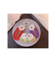 Sevimli Kurbağa Çiçekli Pembe Açık Mor 3'lü Çıtçıt Toka Seti,El Örgüsü Amigurumi Toka Pembe Tek Ebat (Çok Renkli)