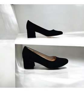 Fiyra 7028 Siyah Süet 5cm Kare Topuklu Bayan Stiletto Ayakkabı