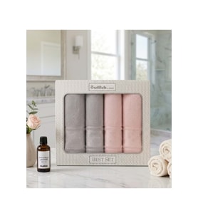 Özdilek Best Hamam Seti, Banyo Havlu Takımı-Camellia Gri Pudra
